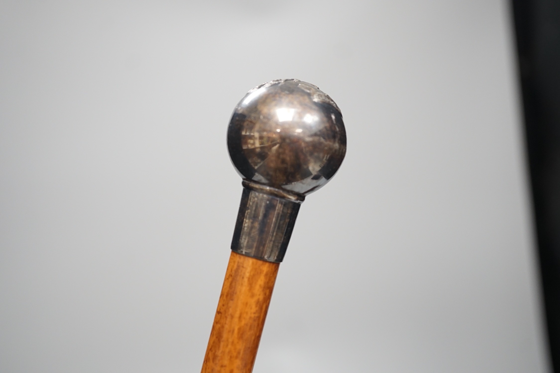 A Royal Doulton series ware bowl, a ship in a bottle and a Gordon Highlanders white metal mounted swagger stick